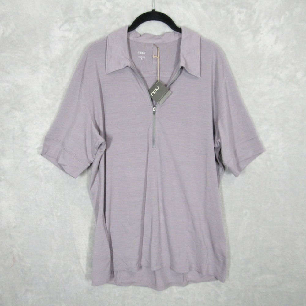 Nau Men Merino Polo Stone Lavender Grey Wool 1/4 Zip Short Sleeve Shirt Large